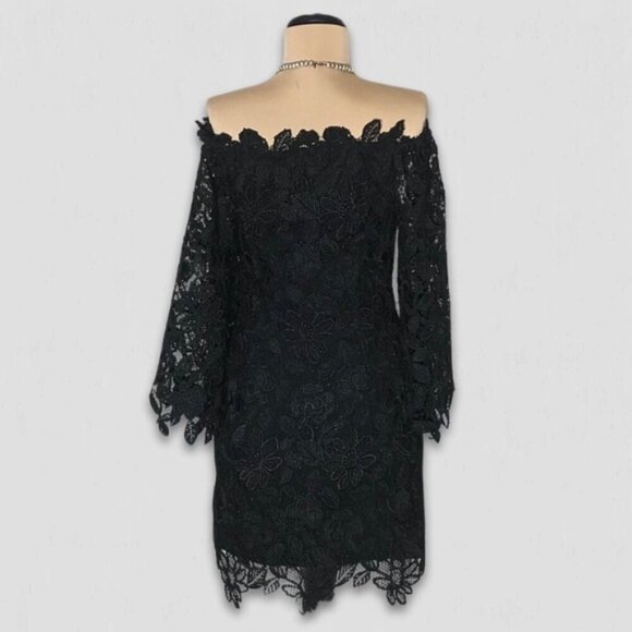 Free People Black Floral Lace Off Shoulder Dress Size 6 - Picture 3 of 13